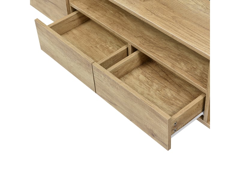  Meuble tv 200 cm - 6 portes et 2 tiroirs - éclairage led multicolore contrôlé par application - blanc brillant et bois naturel  - Conforama R
