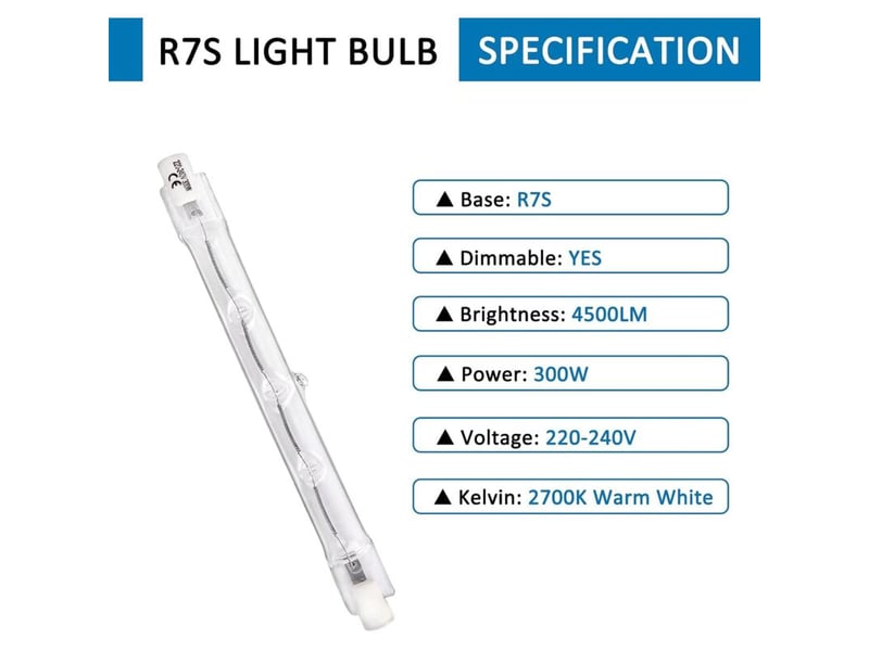 Ampoules halogènes r7s 118mm 300w blanc chaud 2700k 4500lm lot de 5 - Conforama D