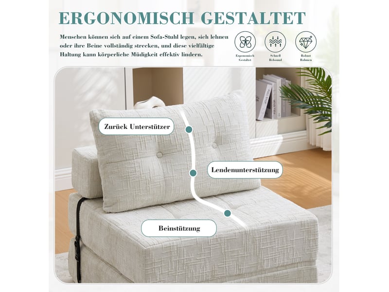 Canapé droit 79x79x57 cm, coussins, canapé simple, pour salon, chambre et bureau, dossier en mousse, chenille, beige - Conforama D
