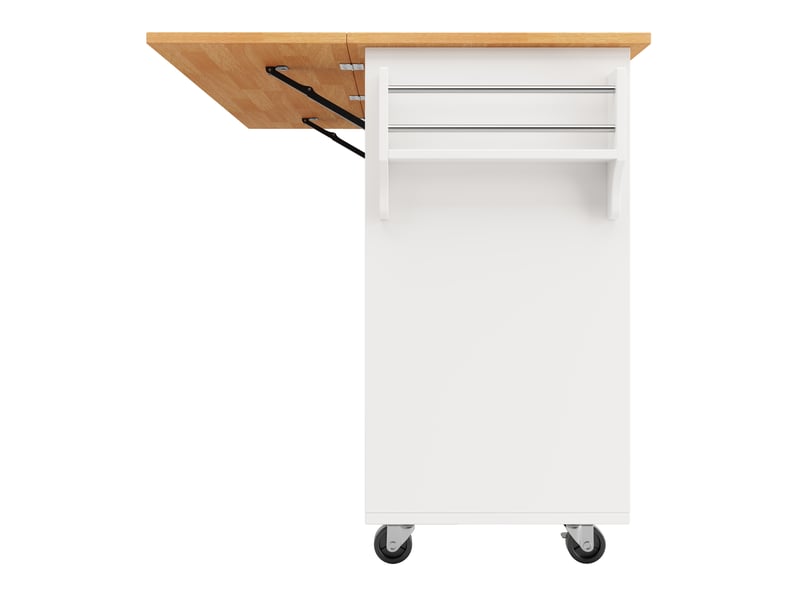 Îlot de cuisine 122x46(74,5)x91,5 cm avec 8 tiroirs et plateau pliable, bois et blanc - Conforama E