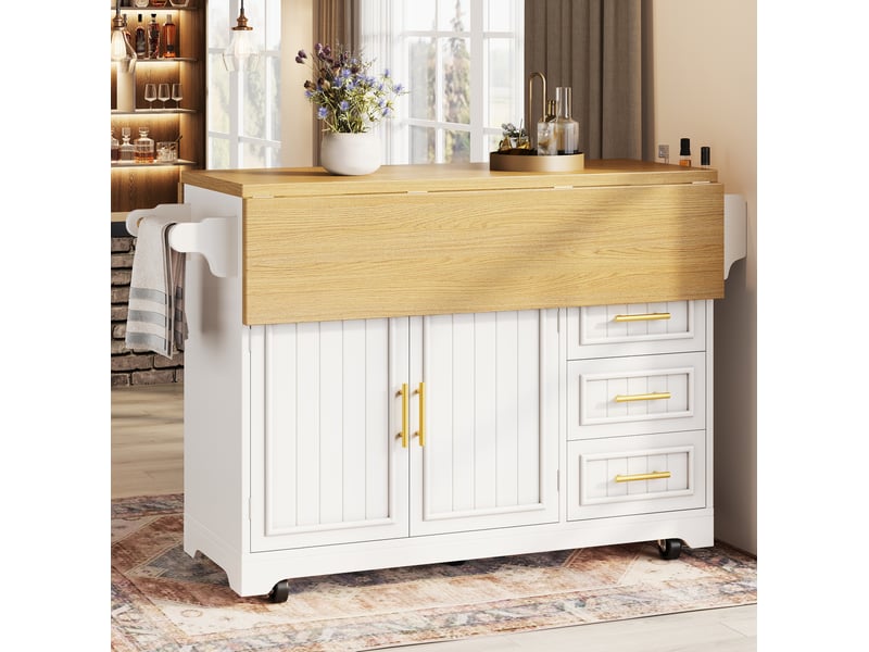  Îlot de cuisine 120x40x95 cm avec rangements et roulettes blanc et chêne  - Conforama E