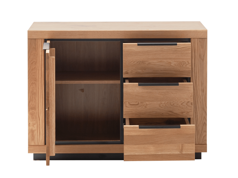  Commode 1 porte 3 tiroirs coloris chêne massif huilé - longueur 107 × hauteur 80 × profondeur 40 cm  - Conforama C