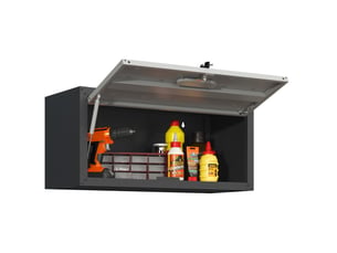 Armoire à outils murale 75 x 30 x 34,5 cm noire et grise en acier, porte relevable avec serrure