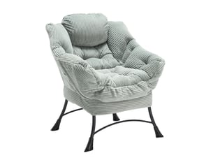 Fauteuil avec pouf et poche latérale, assise ergonomique en acier et tissu flanelle vert clair