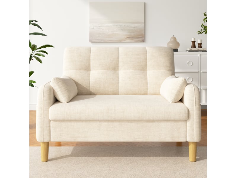  Canapé 2 places 119x78x85 cm en chenille beige avec poche latérale  - Conforama B