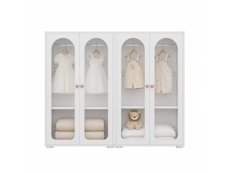 Lot de 2 armoires enfant 4 portes 160x50x120 cm mdf blanc et acrylique - Conforama A