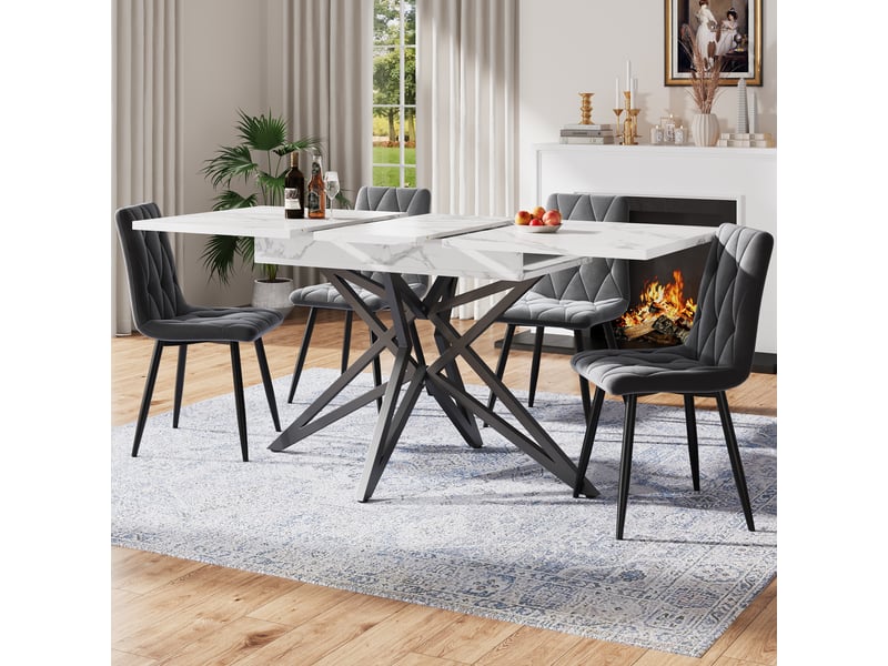  Table de salle à manger extensible 6 à 8 personnes en mdf et métal 120160×80×76 cm blanc  - Conforama B