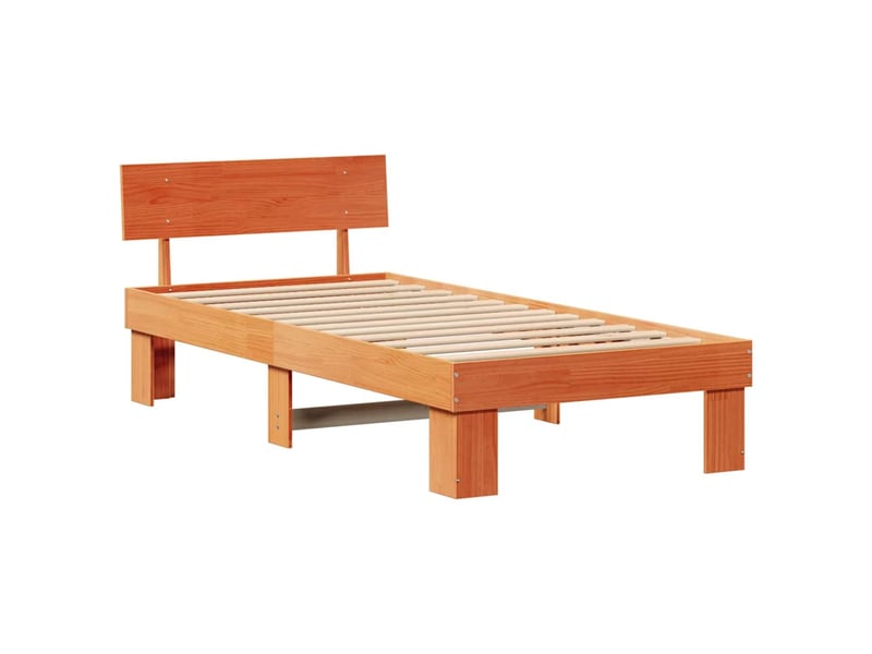  Lit simple- lit adulte -  cadre de lit avec tête de lit brun  80 x 200 cm pin massif  - Conforama C