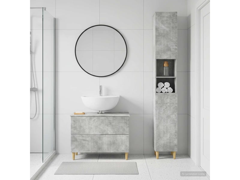 Ensemble de 2 meubles de salle de bain arnhem gris béton cf63071 - Conforama B