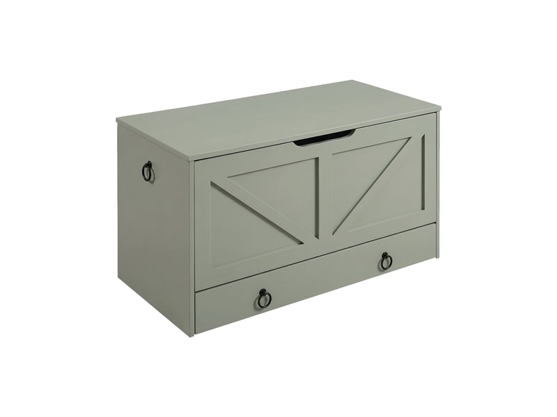  Kura - coffre de rangement 100x50x40 cm avec charnières de sécurité et commode en bois vert sauge  - Conforama A