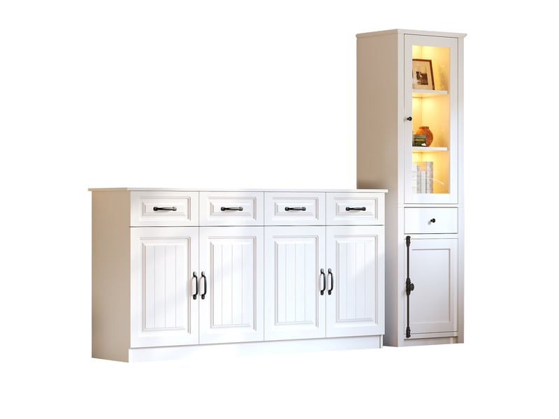 Buffet vitrine,160x35x80 cm,2 pièces avec led,mdf,blanc - Conforama D