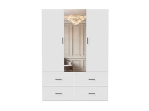 Armoire blanche 2 portes avec miroir central, 4 tiroirs, grand rangement, élégance et fonctionnalité