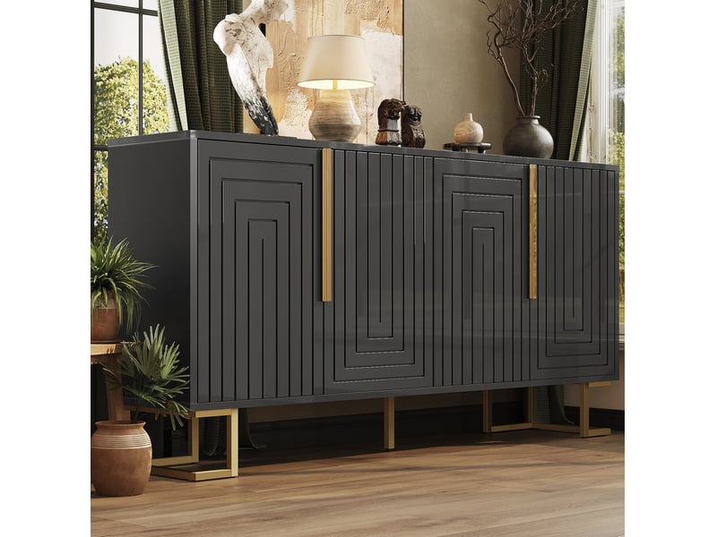  Buffet modenvie 2 portes 152 x 40 x 75 cm mdf noir détails dorés  - Conforama E