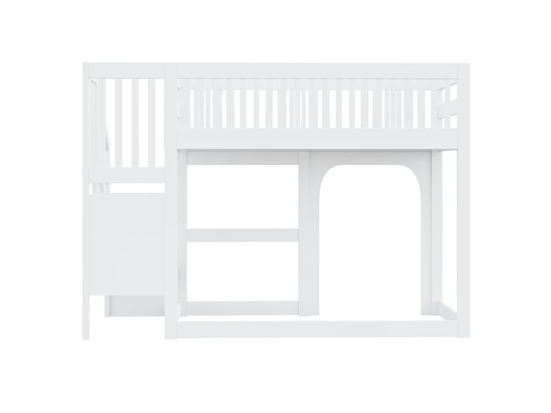 Lit mezzanine 90x200 cm avec rangement intégré et led - lit enfant avec sommier à lattes et barrières de sécurité - bois blanc - Conforama R