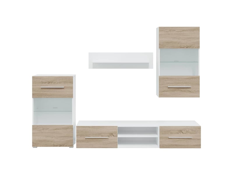  Meubles tv avec lumière led 5 pcs chêne sonoma bois d'ingénierie  - Conforama E
