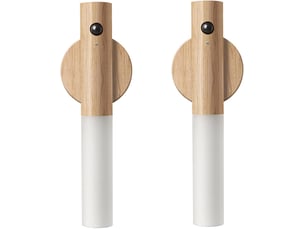 Veilleuse avec détecteur de mouvement en bois, lampe de couloir magnétique, rechargeable (ensemble de deux pièces, bois de frêne, blanc