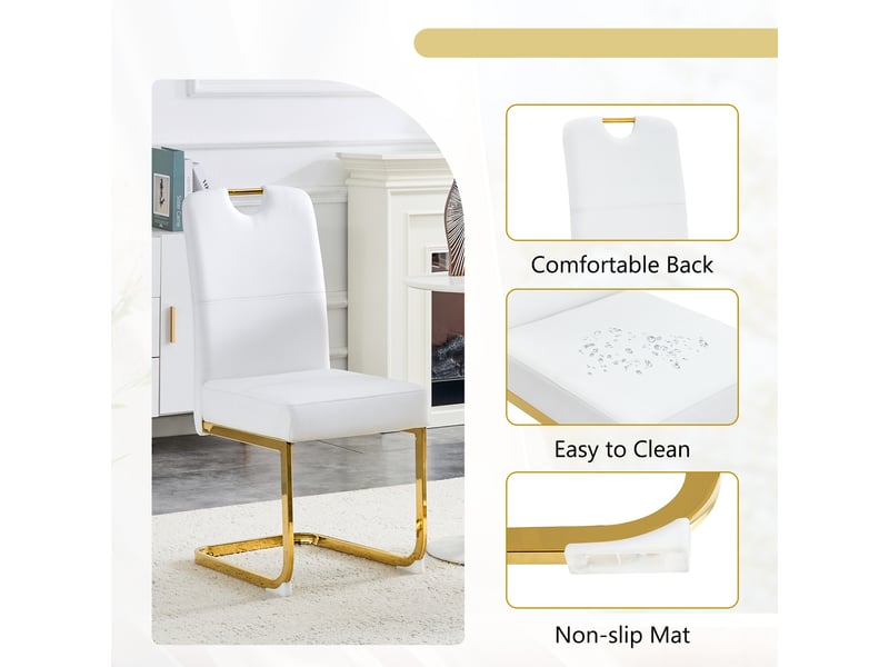  Lot de 2 chaises de salle à manger,avec dossier ergonomique,pu,blanc  - Conforama E