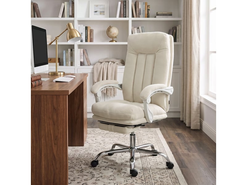  Chaise de bureau garveet ergonomique inclinable repose pieds écru  - Conforama D