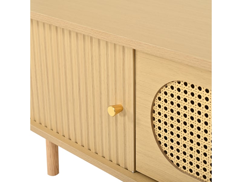  Meuble tv bas 180 cm, finition bois naturel, avec éclairage led  - Conforama E