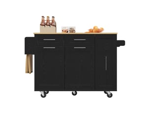 Îlot de cuisine - noir - mdf & métal - plateau pliable - rangement extensible - roulettes fixables