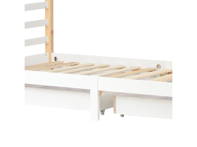  Lit cabane enfant en bois et mdf, lit simple avec tiroirs et sommier, 90x200 cm, sans matelas, blanc  - Conforama E