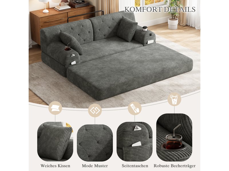  Canapé convertible 2 places en velours côtelé gris foncé W2845S00461 - Conforama D