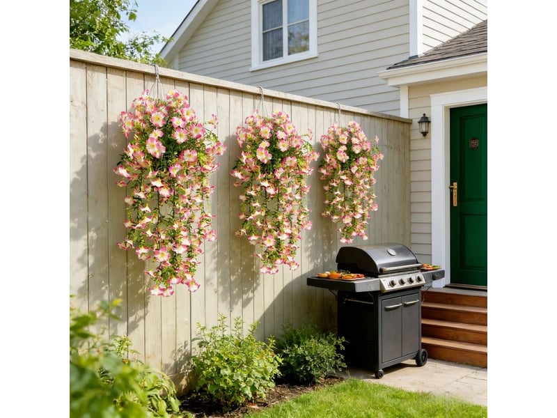  Pièces fleurs artificielles extérieures pétunias résistants aux uv plantes retombantes décoration jardin balcon terrasse (rose)  - Conforama E