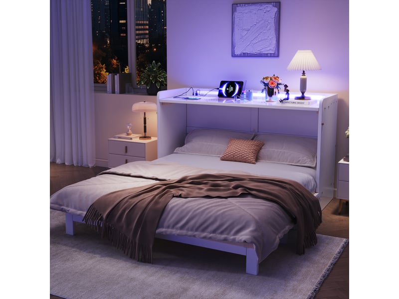  Lit armoire en mdf et panneaux de particules blanc 140x200 cm  - Conforama E