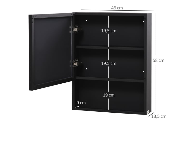  Armoire de toilette avec miroir et étagères en acier noir 46x13,5x58 cm  - Conforama C