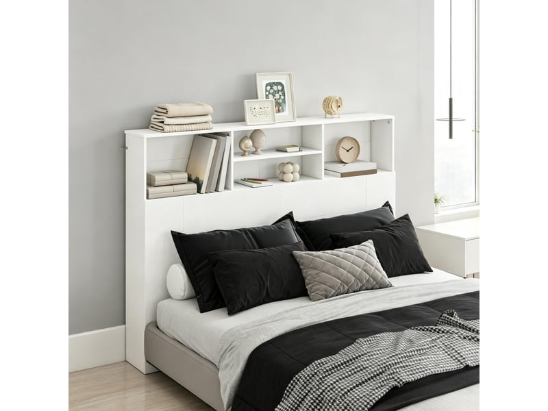  Tête de lit tcqpz avec rangement 140 x 19 x 103,5 cm 4 compartiments ouverts blanc  - Conforama E