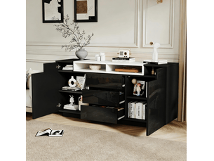 Buffet 2 porte(s)  3 tiroir(s) <strong>HAUSS SPOLE</strong> <strong></strong> - 140 cm coloris noir 