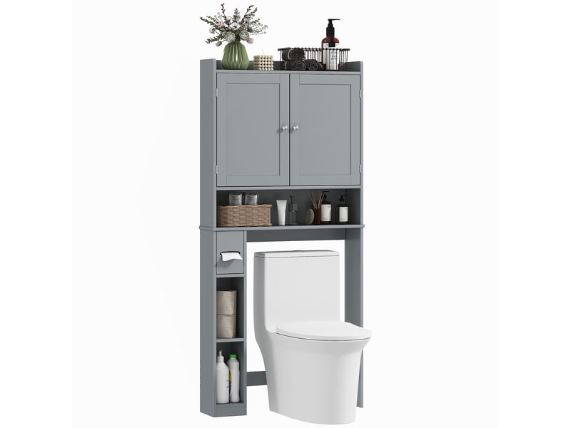  Meuble dessus wc avec deux portes, rangements réversibles gris, 80 x 19,5 x 170 cm  - Conforama A
