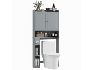 Meuble dessus wc avec deux portes, rangements réversibles gris, 80 x 19,5 x 170 cm