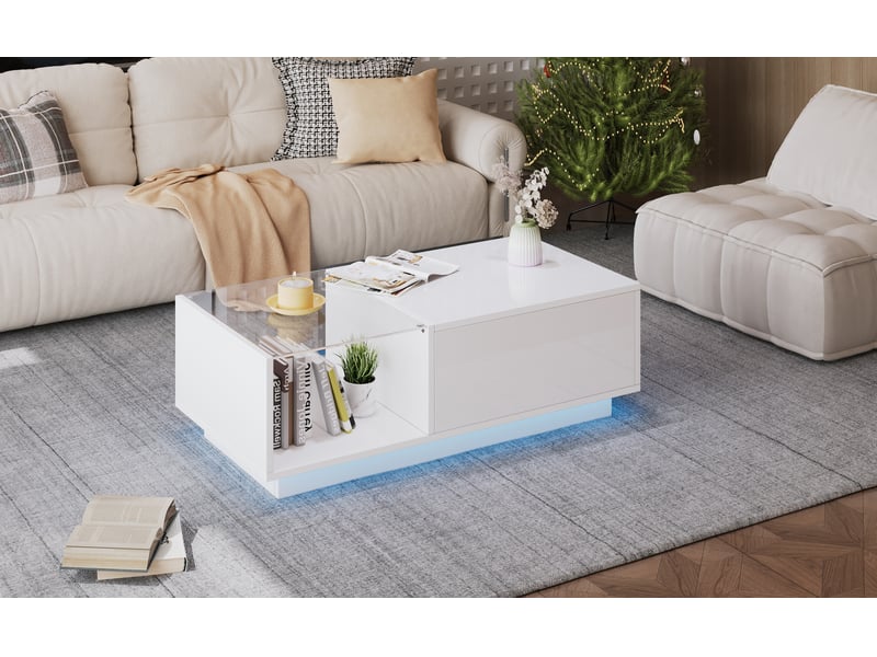 Table basse led réglable en hauteur - rangement secret - 100x50x33 cm - Conforama B