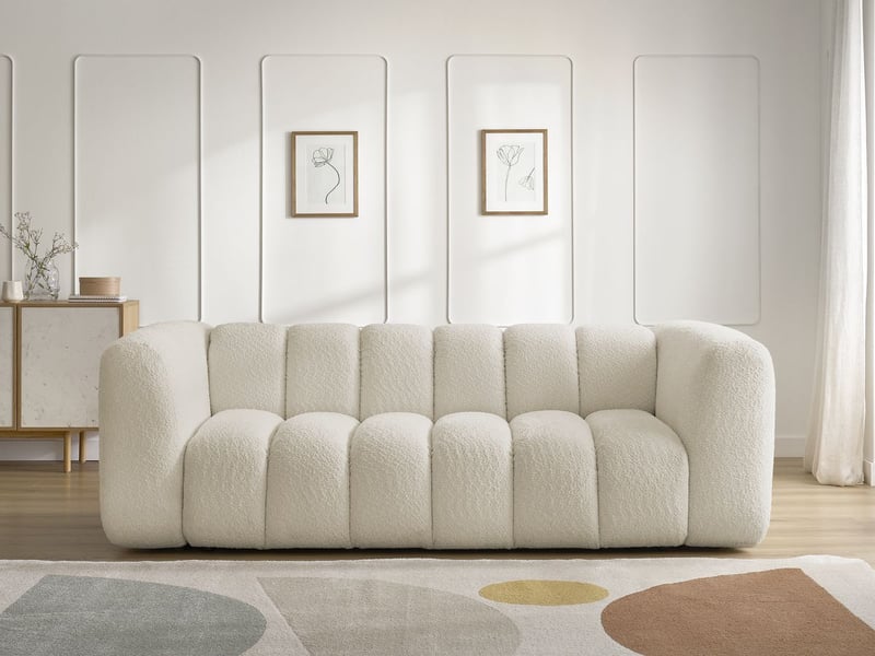 Bobochic canapé droit fixe 3 places talia tissu bouclette beige TALIA - Conforama D