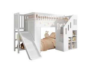 Lit mezzanine 90x200 cm <strong>MERAX</strong>  <strong>lit enfant blanc</strong> coloris blanc