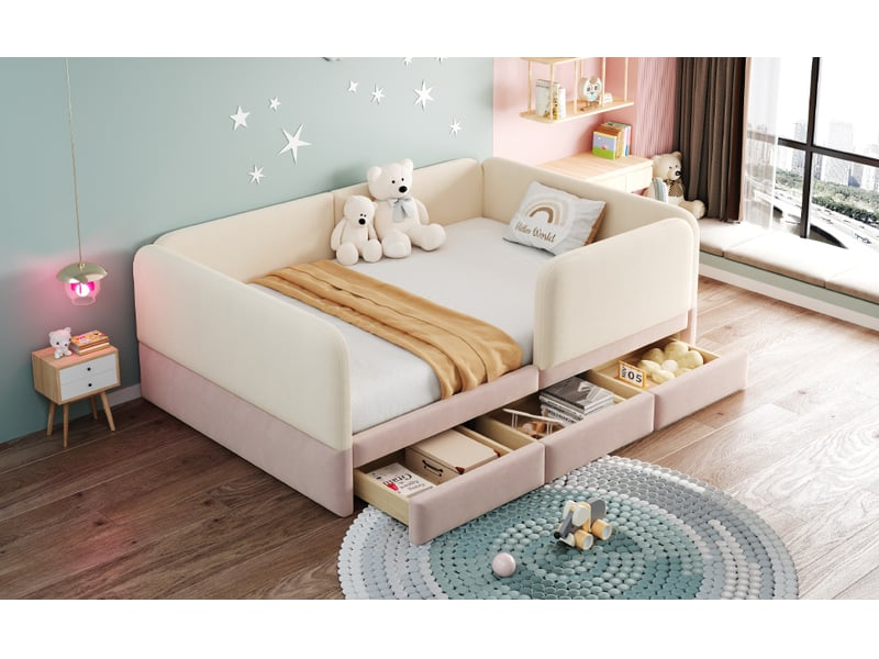  Lit jeune, 140x200 cm, rangement intégré, tiroirs, bicolore cao-LDU00657AAH-conf-NEW - Conforama E