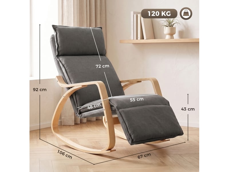  Fauteuil à bascule modenvie avec repose-pieds réglable 5 positions 106 x 67 x 92 cm polyester gris foncé  - Conforama C