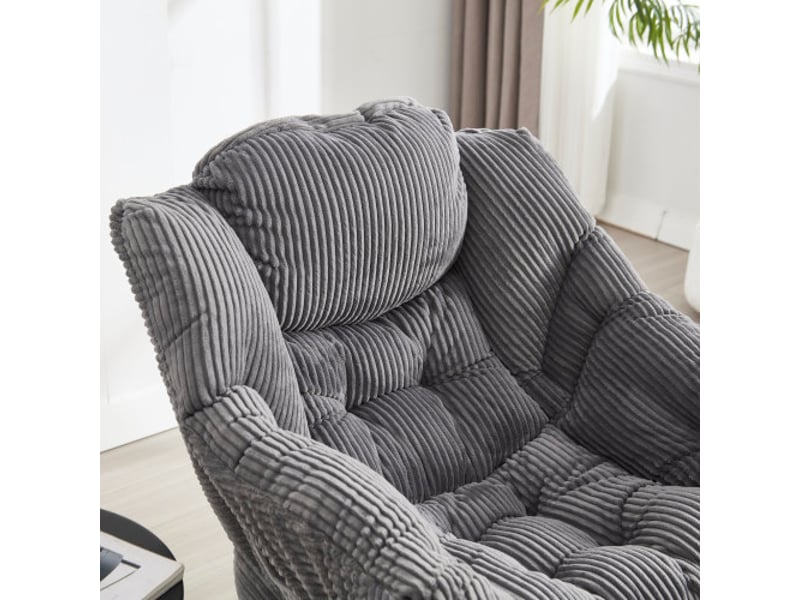 Fauteuil relax moderne avec ottoman gris – idéal pour petits espaces, accoudoirs et poche latérale - Conforama D