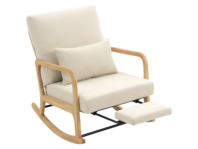  Fauteuil à bascule crème avec repose-pieds intégré, dossier réglable et coussin lombaire pour salon et chambre  - Conforama A