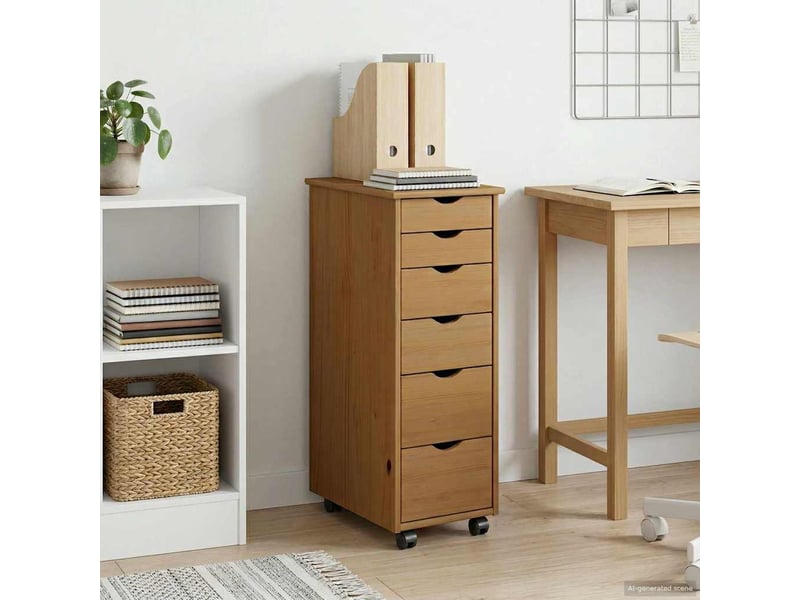  Caisson roulant de bureau, meuble de rangement 34 x 39 x 93,5 cm bois de pin massif  - Conforama C