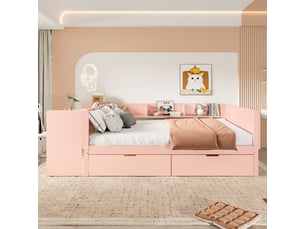 Lit avec rangement 140x200 cm <strong>KORFEE</strong> <strong></strong> coloris rose