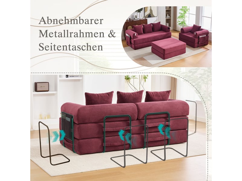  Canapé modulable revêtement en tissu côtelé cadre métal stable poche latérale 4 coussins confortables mousse haute densité combinaison libre usage polyvalent  - Conforama D