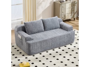 Canapé convertible 2 places à assise basse avec coussins amovibles - mousse et ressorts, tissu côtelé - gris