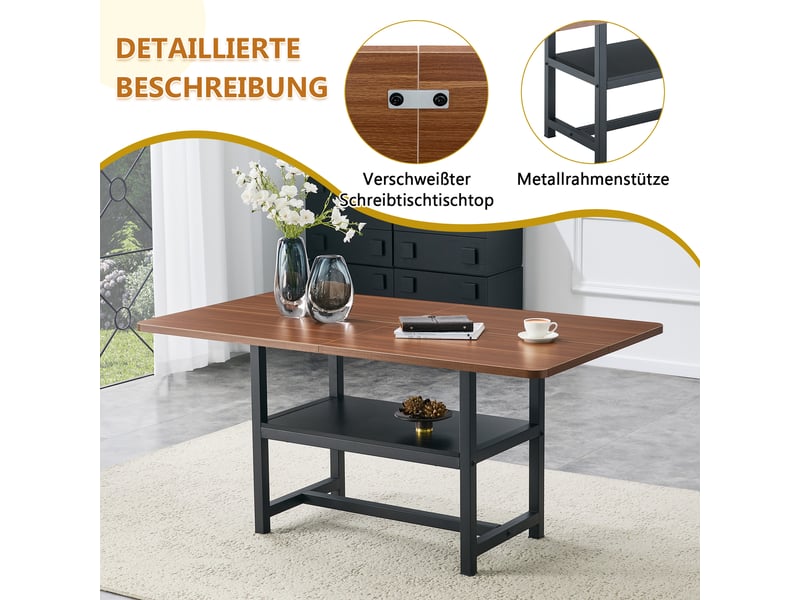  Table à manger,160x90x76 cm,4-6 personnes style industriel,mdf, noyer métal noir  - Conforama D