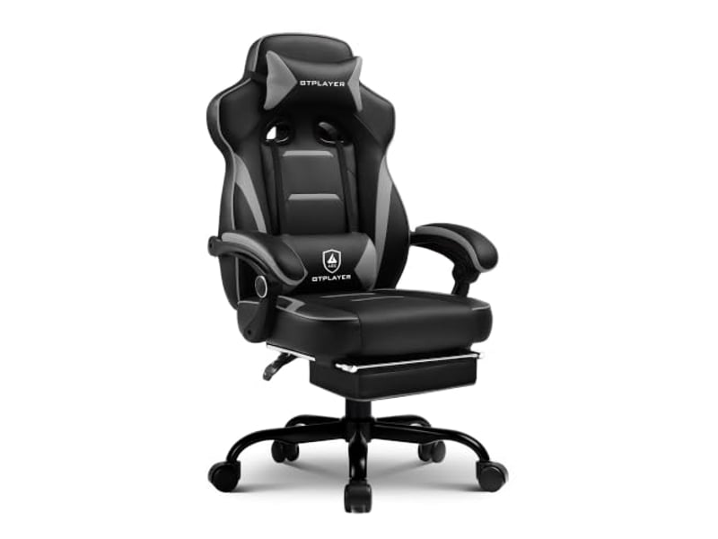  Gtplayer chaise de jeu avec repose-pieds, 180kg, soutien lombaire, appui-tête réglable, inclinable à 155° - gris F59-GY-TJ - Conforama A