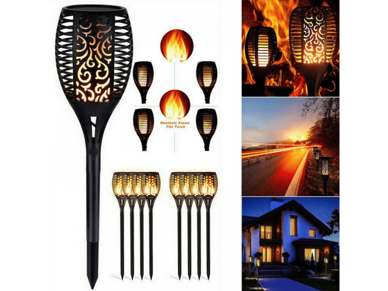  Lot de lampes torche à led solaires imperméables, lampes solaires à flamme clignotante, éclairage de décoration de paysage, pour chemin de  - Conforama C