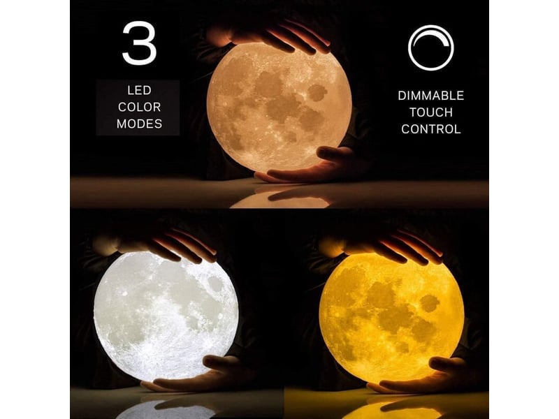  Lampe lune 3d, veilleuse led lampe luna tactile 3 couleurs, usb rechargeable veilleuse lune  - Conforama C