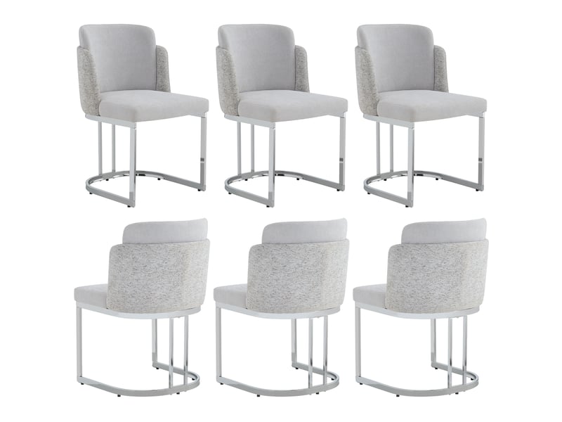  Chaise de salle à manger lot de 6 avec dossier double et accoudoirs en tissu chenille gris clair et argenté  - Conforama A