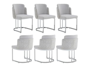 Chaise de salle à manger lot de 6 avec dossier double et accoudoirs en tissu chenille gris clair et argenté